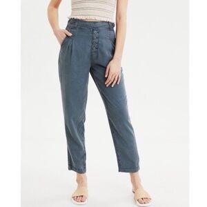 American Eagle High Rise Pleated Lyocell Grey Tapered Pants Size 8